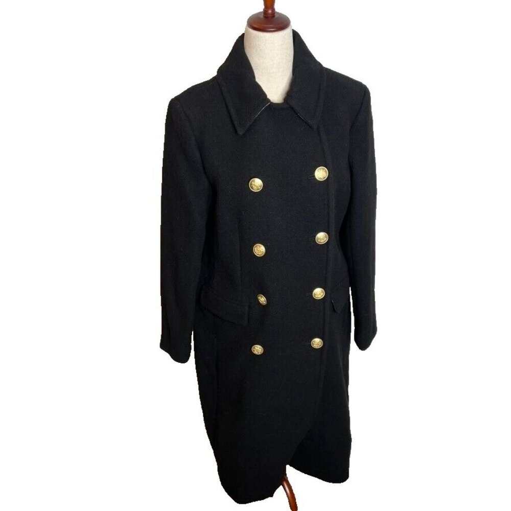 J. Crew Black Double-Breasted Coat with Gold Buttons - Picture 4 of 10